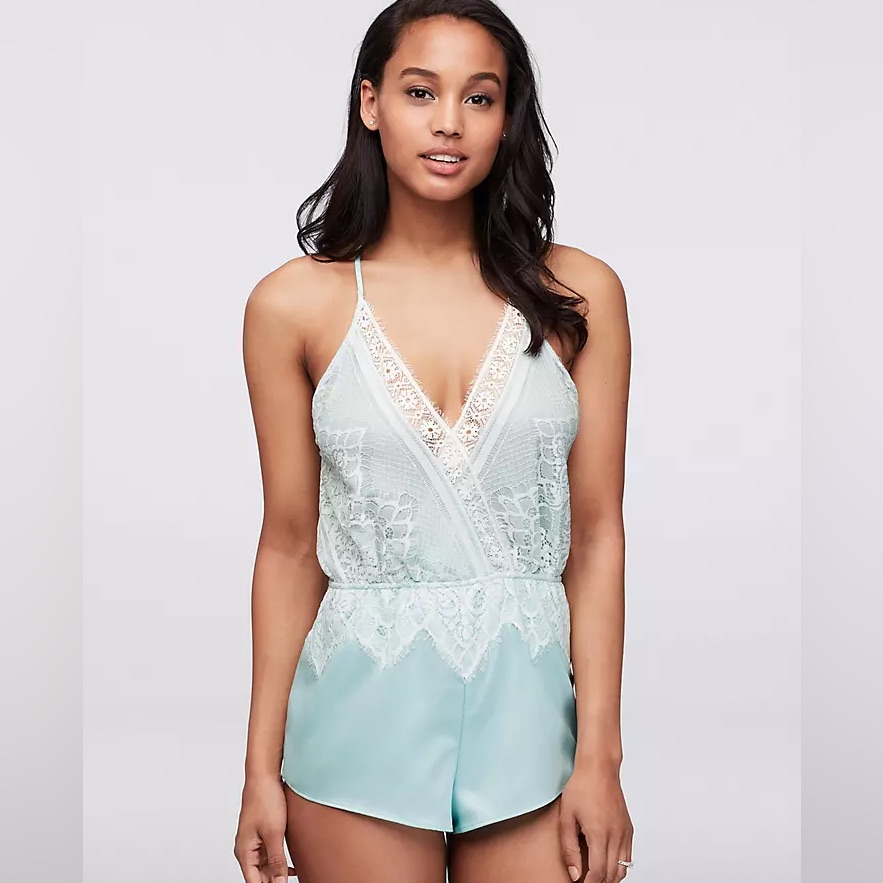 Flora Nikrooz Bridal Blue Lace Genevive Romper Sz M Nwt